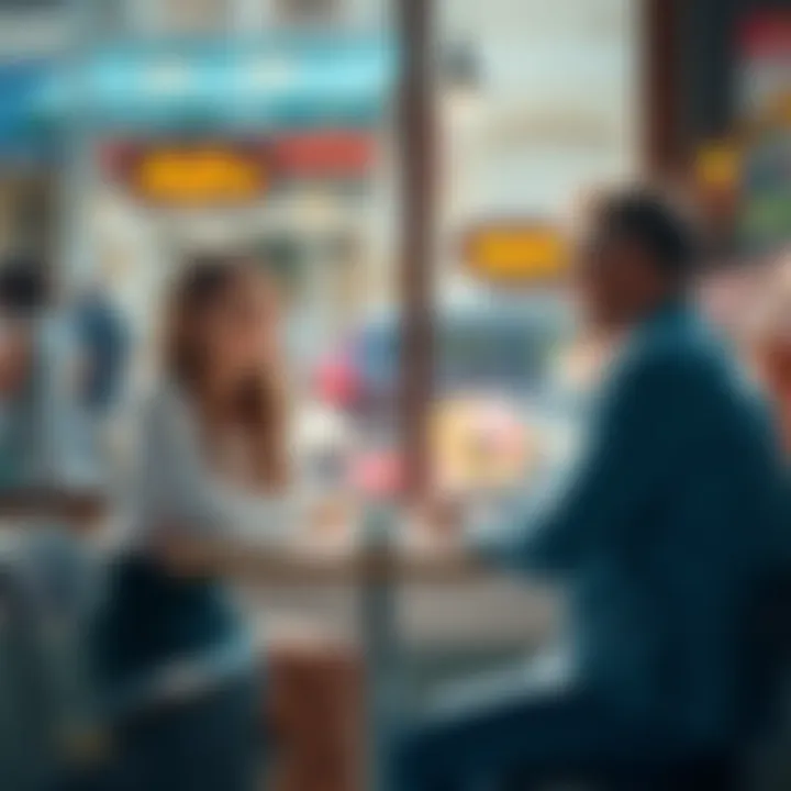 Tara smiles as she sees Steve sitting at a café table, enjoying a cup of coffee on a bright Wednesday morning.