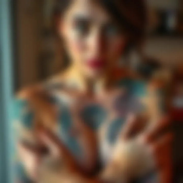 A woman showcasing her tattoos, demonstrating different styles ranging from minimalistic to bold designs.