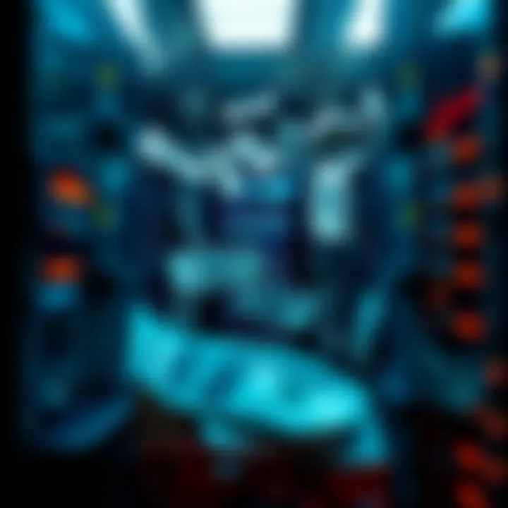 A conceptual graphic showing computer servers surrounded by dollar bills, symbolizing the funding for Universal Basic Income through technology taxes.