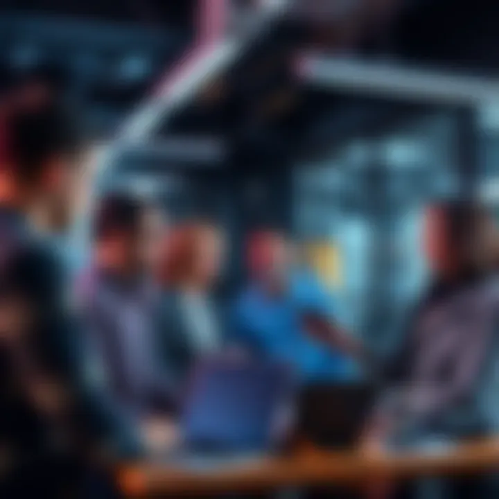 Group of colleagues brainstorming about AI implementation in a workplace setting