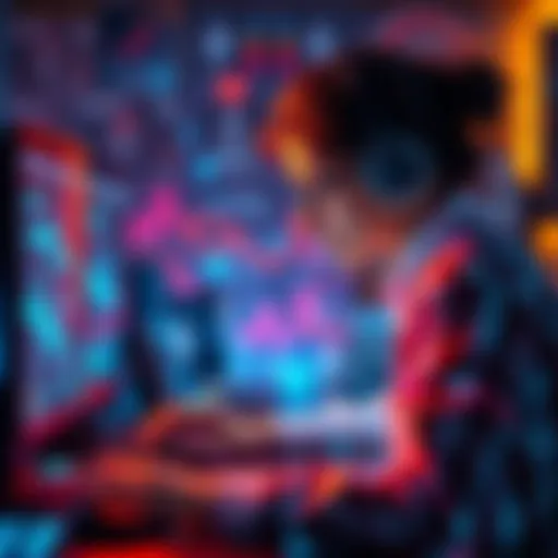 A person working on a computer, using advanced technology to explore emotional healing through Minimax and latent upscaling techniques.