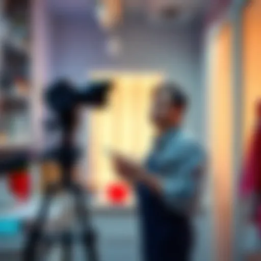 A person performing household chores while a camera records from a distance, showcasing the trend of tech companies collecting data on daily activities.
