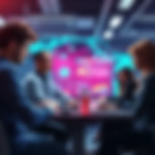 A group of professionals working on AI technology, showing collaboration in a tech office setting