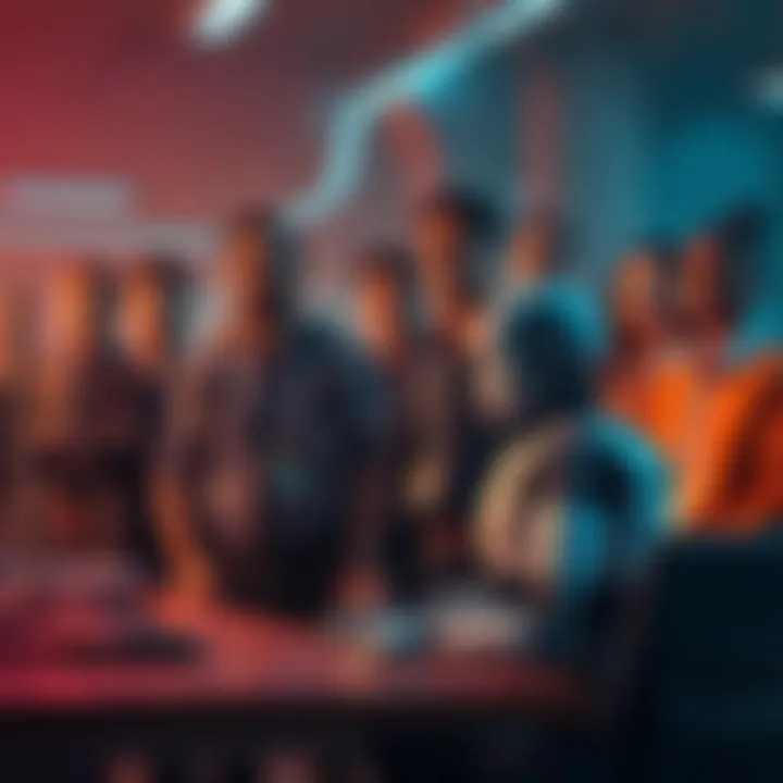 A group of diverse tech workers looking concerned as a robot sits at an empty desk, symbolizing AI's role in job cuts.