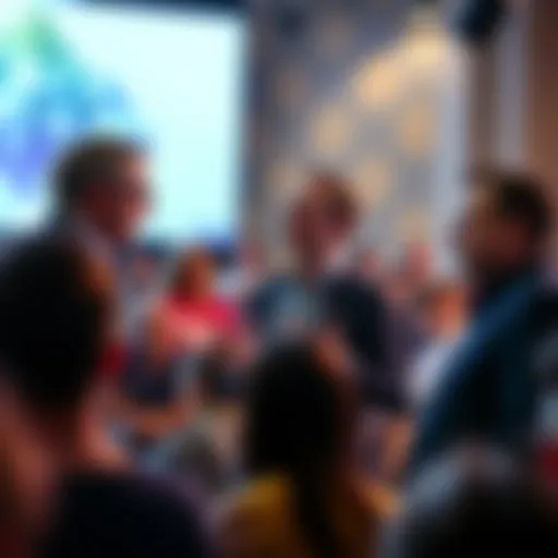 Sam Altman, Mark Zuckerberg, and Elon Musk speaking at a tech conference while attendees look on