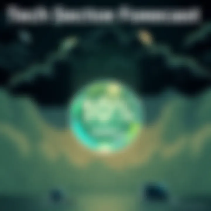 A graphic showing a digital bubble representing 10% of the tech sector, with dark clouds overhead symbolizing the need for exorcism. Shadows of tech gadgets faintly visible in the background.