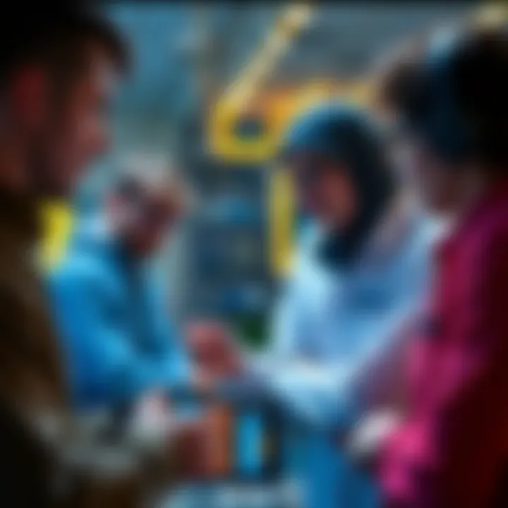 A group of tech workers engaged in a debate about water consumption in collage technologies