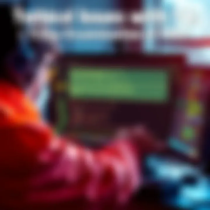 A technician troubleshooting issues with TS software on a computer monitor displaying error messages related to PMO.