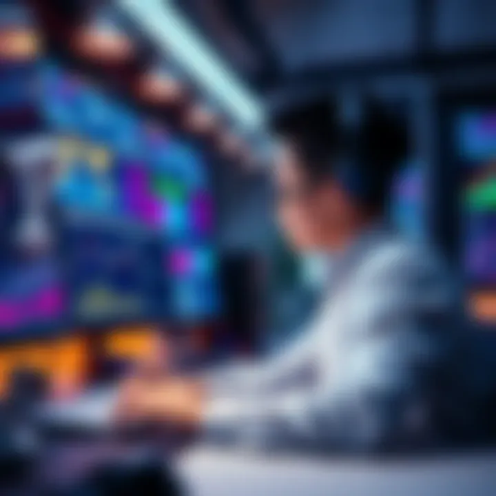 A 17-year-old working on computer systems to fully automate an AI company, surrounded by monitors displaying data and graphs.
