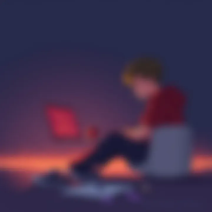 A teenage artist sits alone, sketching with a laptop showing AI designs beside them, reflecting their feelings of isolation in the BFDI fandom.