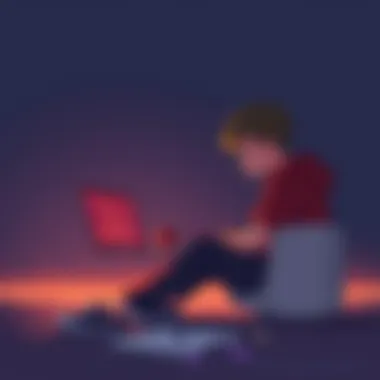 Teen artist feeling isolated A teenage artist sits alone, sketching with a laptop showing AI designs beside them, reflecting their feelings of isolation in the BFDI fandom.