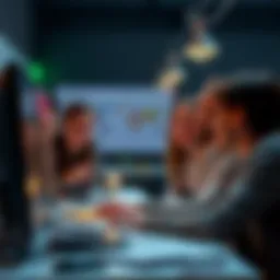 Teens mocking teachers online Group of teens creating slander pages on a computer, laughing while referencing their teachers.