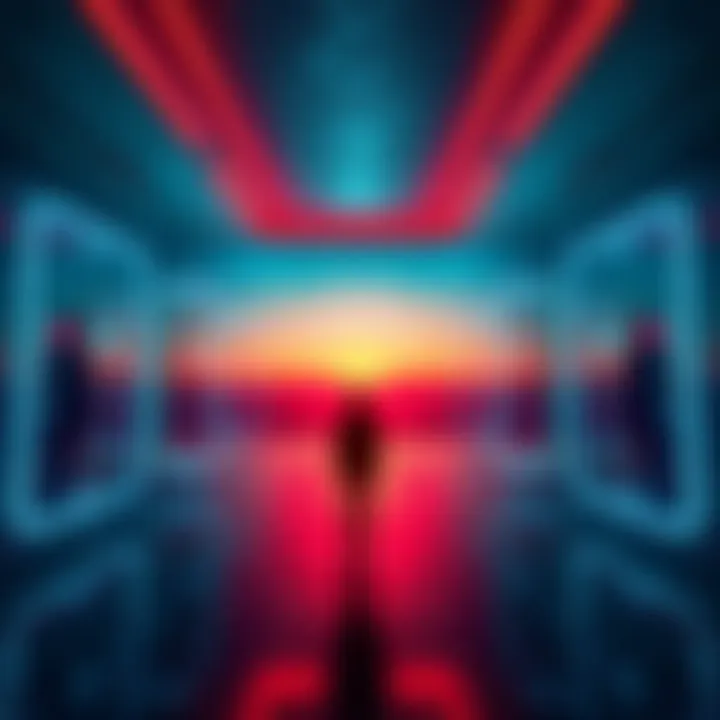 A person standing confused in a non-linear landscape with teleportation portals around, representing issues in teleportation.