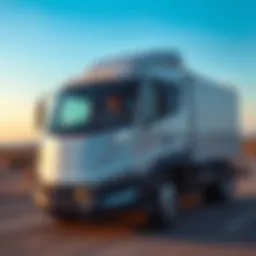 A Telo electric truck on a test drive showcasing its sleek design and modern features.