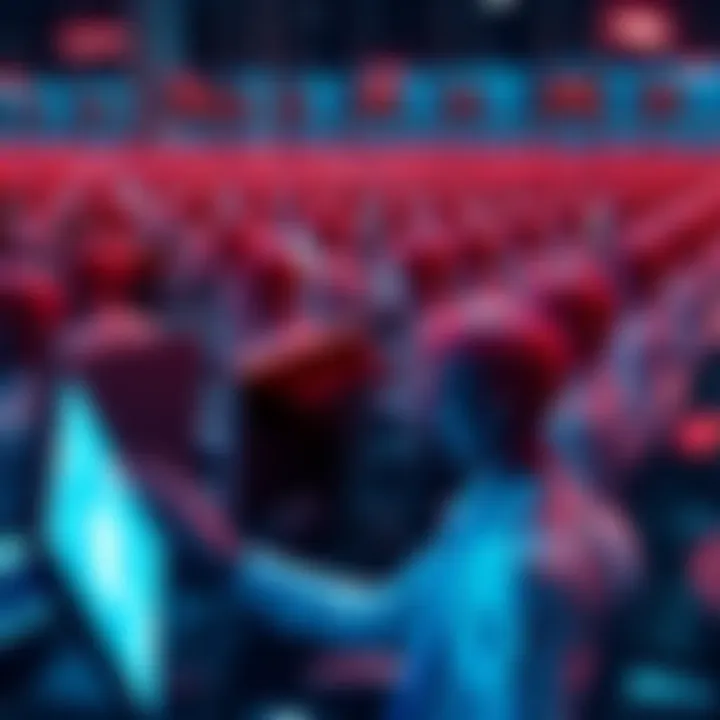 An illustration showing a vast number of digital agents working tirelessly, symbolizing immense computational power and collaboration in AI.