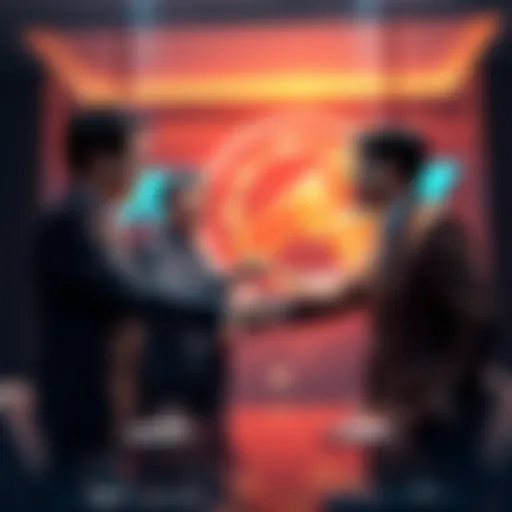 Tencent executives shake hands with W4 Games founders in a meeting