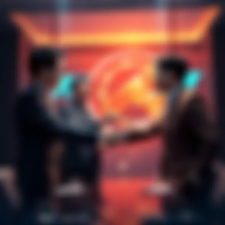 Tencent executives shake hands with W4 Games founders in a meeting