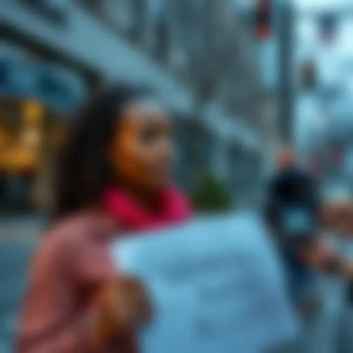 A Tennessee woman stands outside holding a sign that reads 'Wrongfully Accused' as she speaks to reporters about her experience with AI facial recognition technology.