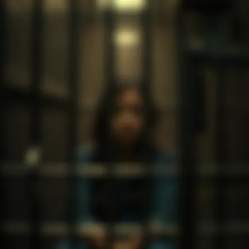 A concerned Tennessee woman sits in a jail cell, looking distressed after being wrongfully identified by AI facial recognition technology.