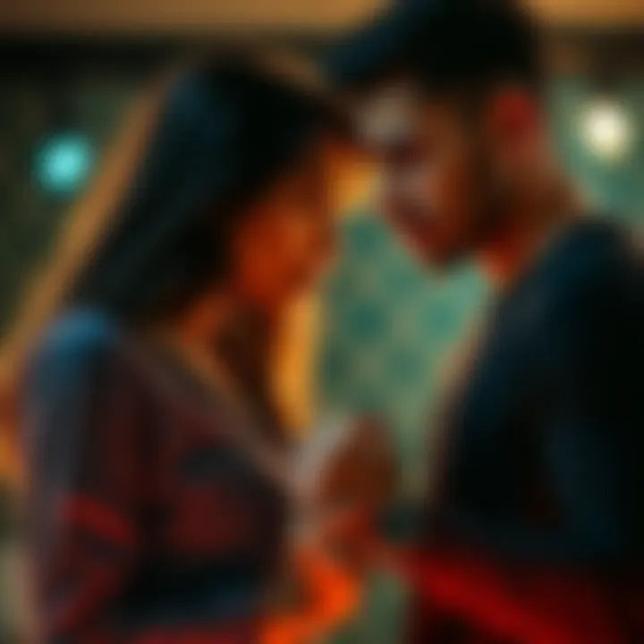 A couple holding hands tightly, showing a mix of intimacy and tension in their expressions.