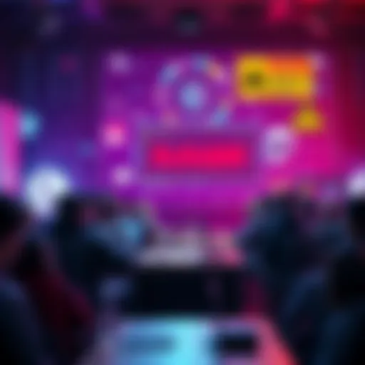 A digital scene showing a divided online community debating AI issues, with symbols of technology and warnings appearing in the background.