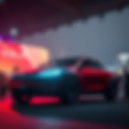 A Tesla Cybertruck showcased at an event, surrounded by interested people