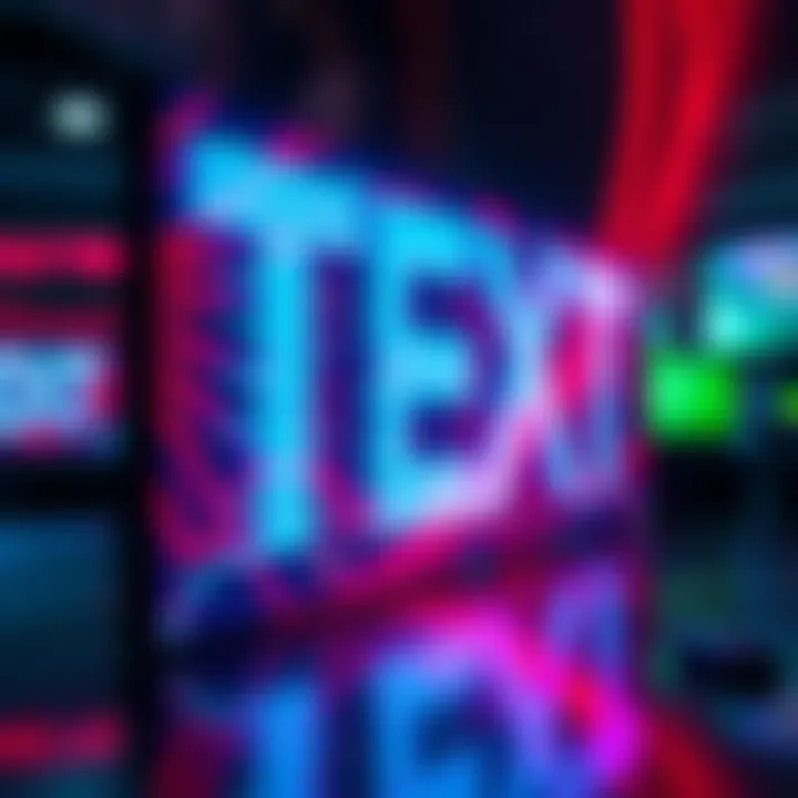 A digital display showing text transforming into colorful video visuals, illustrating the concept of a text-based videosynthesizer.