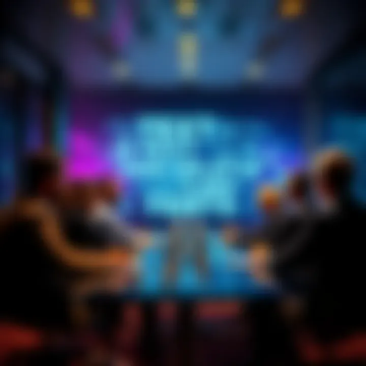 Experts discussing the future of text generation technology in a modern conference room