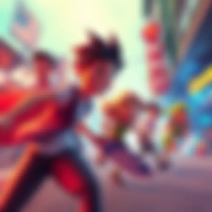 A vibrant animated scene showing characters in motion from Episode 1 of The Gian Files using Wan 2.2 i2v and FLF2V technologies