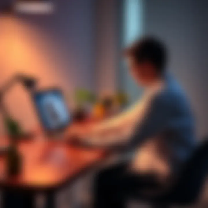 A therapist sitting at a desk with a laptop displaying ChatGPT interface, focused on improving safety and user experience.