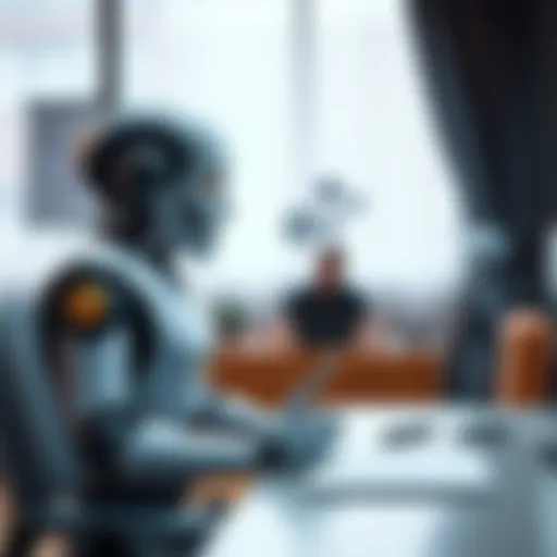 A therapist sits in an office with a robot beside them, symbolizing the impact of AI on therapy jobs.