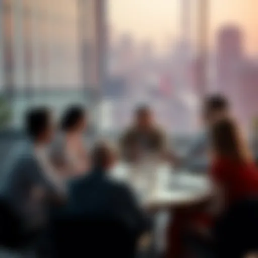 A group of people engaged in a serious conversation at a round table, sharing ideas and insights on various topics.