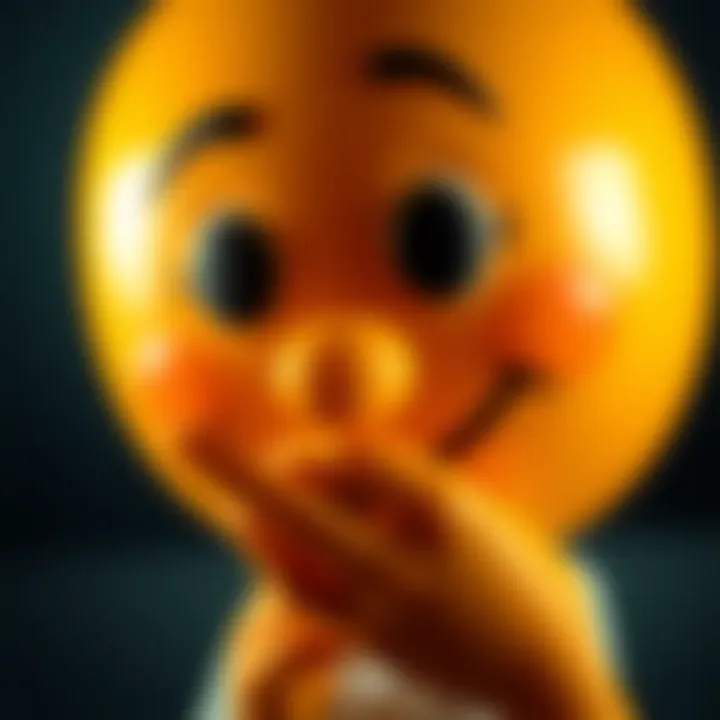 A close-up of the thinking emoji, showing its expression with a hand on its chin, symbolizing contemplation and thoughtfulness.
