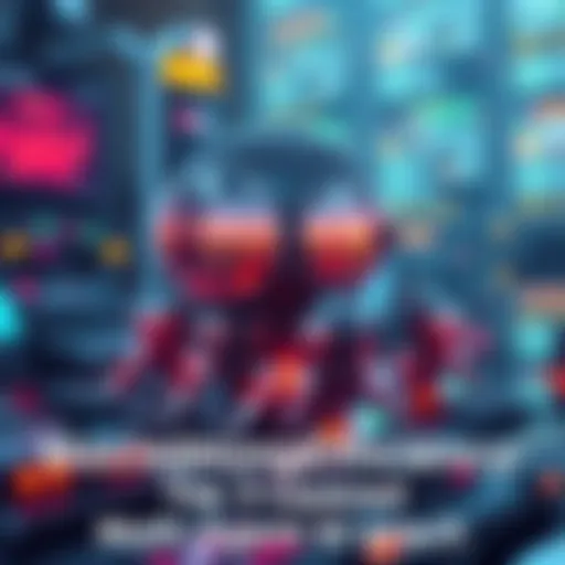 An illustration showing a 3-layered AI system with agents working on different aspects of content creation for a DeFi startup, focusing on efficiency and collaboration.