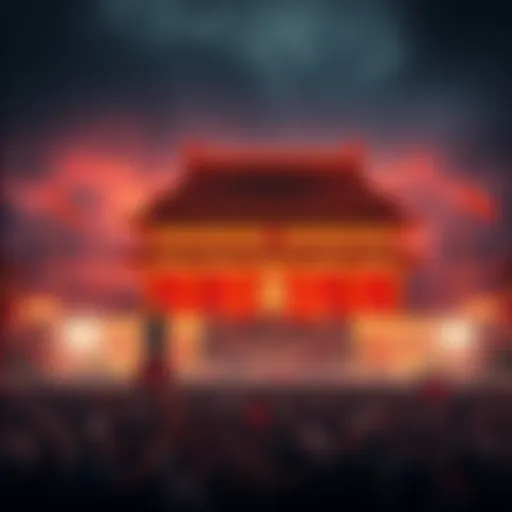 Scene from Tiananmen Square movie A powerful depiction of Tiananmen Square with crowds and historical landmarks