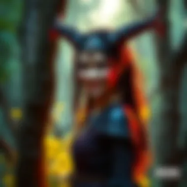 Tiefling Girlfriend in Fantasy Setting A tiefling girlfriend with horns and vibrant skin color stands in a magical forest, smiling warmly at the viewer, showcasing her unique charm and character traits.