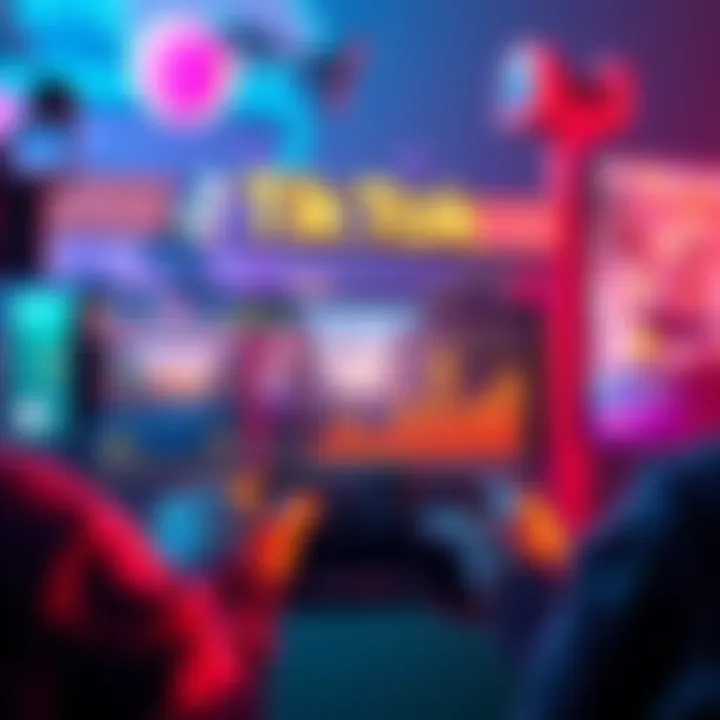 A vibrant graphic showing TikTok interface with gameplay clips and engagement metrics for indie games.