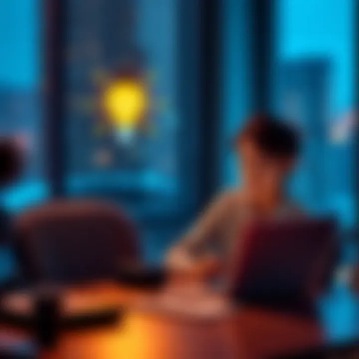 A person sitting at a desk with a laptop, jotting down tips for maximizing GPT usage. A light bulb icon above their head symbolizes ideas and creativity.