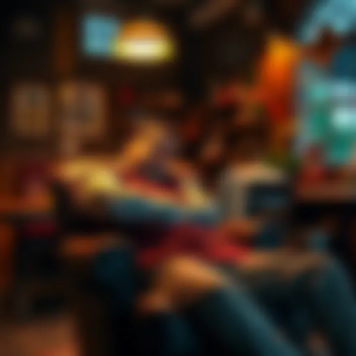 A weary innkeeper resting briefly on a chair in a cozy inn after serving guests all day