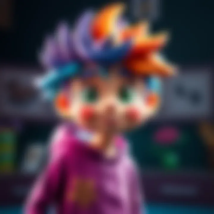 A colorful toon shaded character created in Blender, showcasing vibrant colors and stylized features inspired by childhood memories.