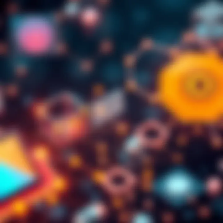 Illustration showing various technology elements connected by geometric shapes, representing the concept of topology in modern applications.