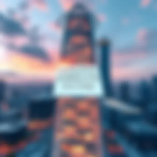 A view of a modern tower design with a request for feedback displayed prominently