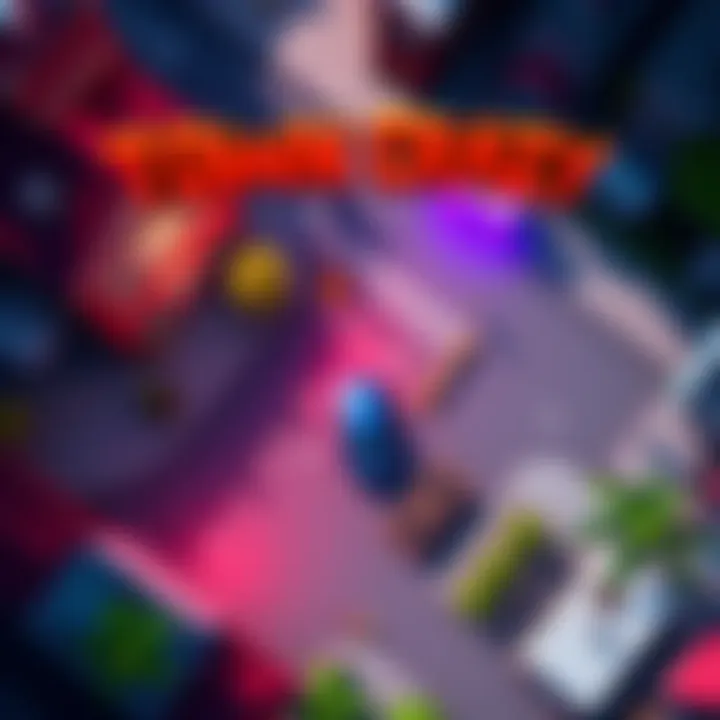 A screenshot of the Town Crazy driving game showing a top-down perspective of a small city with various obstacles and a car navigating through it