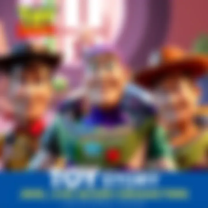 Three iconic Toy Story characters reimagined in live action, showcasing their unique features and expressions in a vibrant setting.