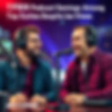 Two podcast hosts talking with microphones in front of them, illustrating the conversation about high earnings