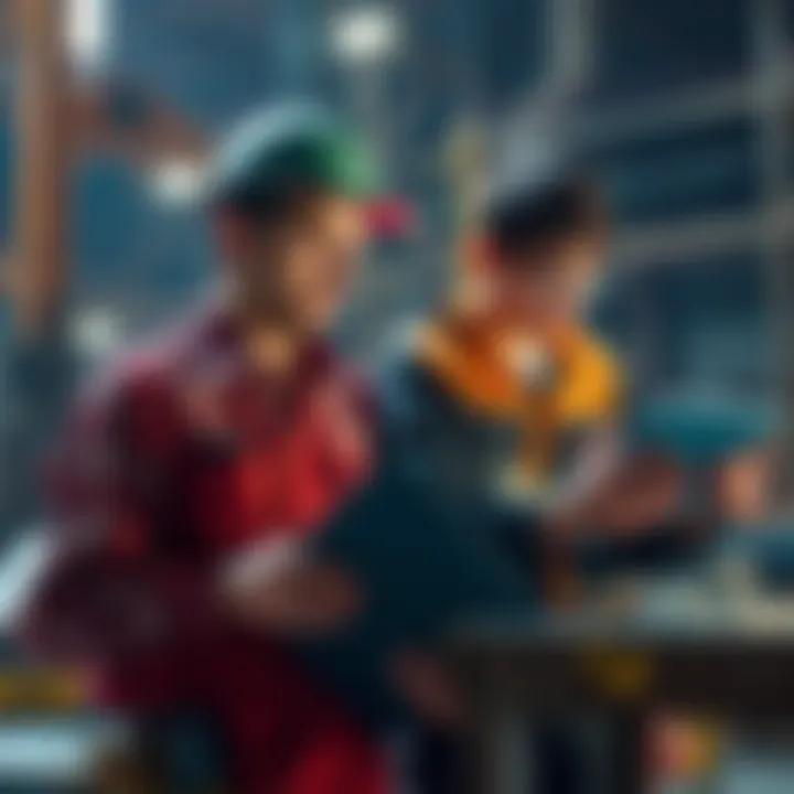 A trade worker using tools alongside a neurodivergent individual studying technology, symbolizing the evolving job market.