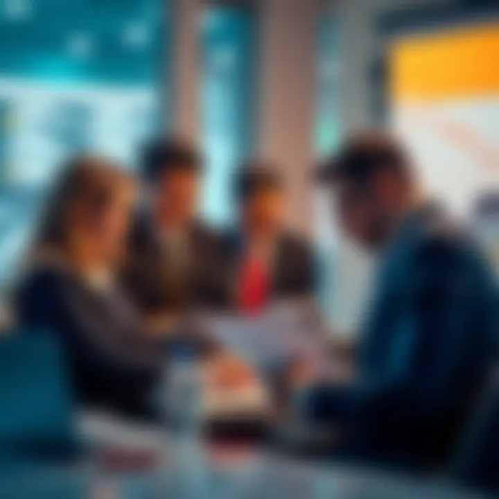 A group of trademark attorneys discussing AI-generated trademark clearance search reports, focusing on improving trademark research.