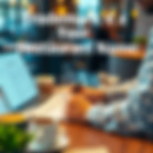 A person filling out a trademark application form for a restaurant name with a laptop and coffee cup nearby