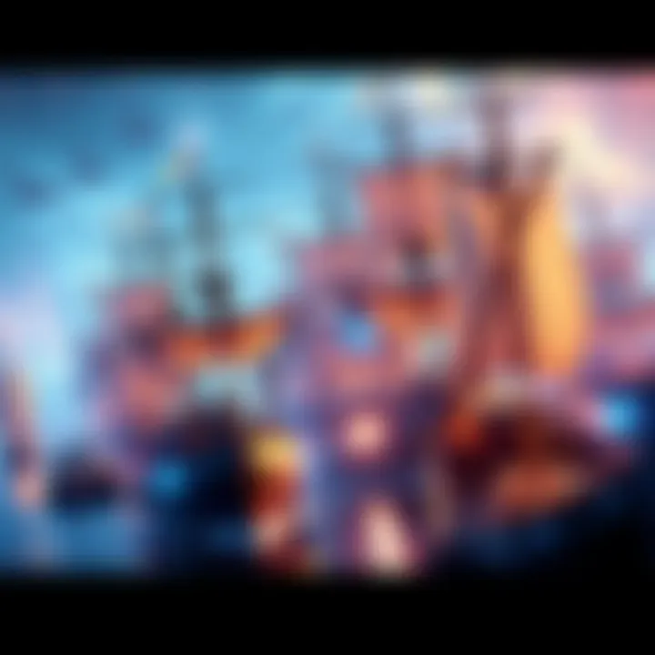 A bustling harbor scene with various ships engaged in trading activities, showcasing fleets, cargo, and a lively atmosphere.