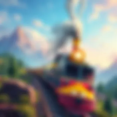 A vibrant cover illustration of a futuristic train traveling through a scenic landscape with mountains and forests, inviting players to join an exciting adventure.